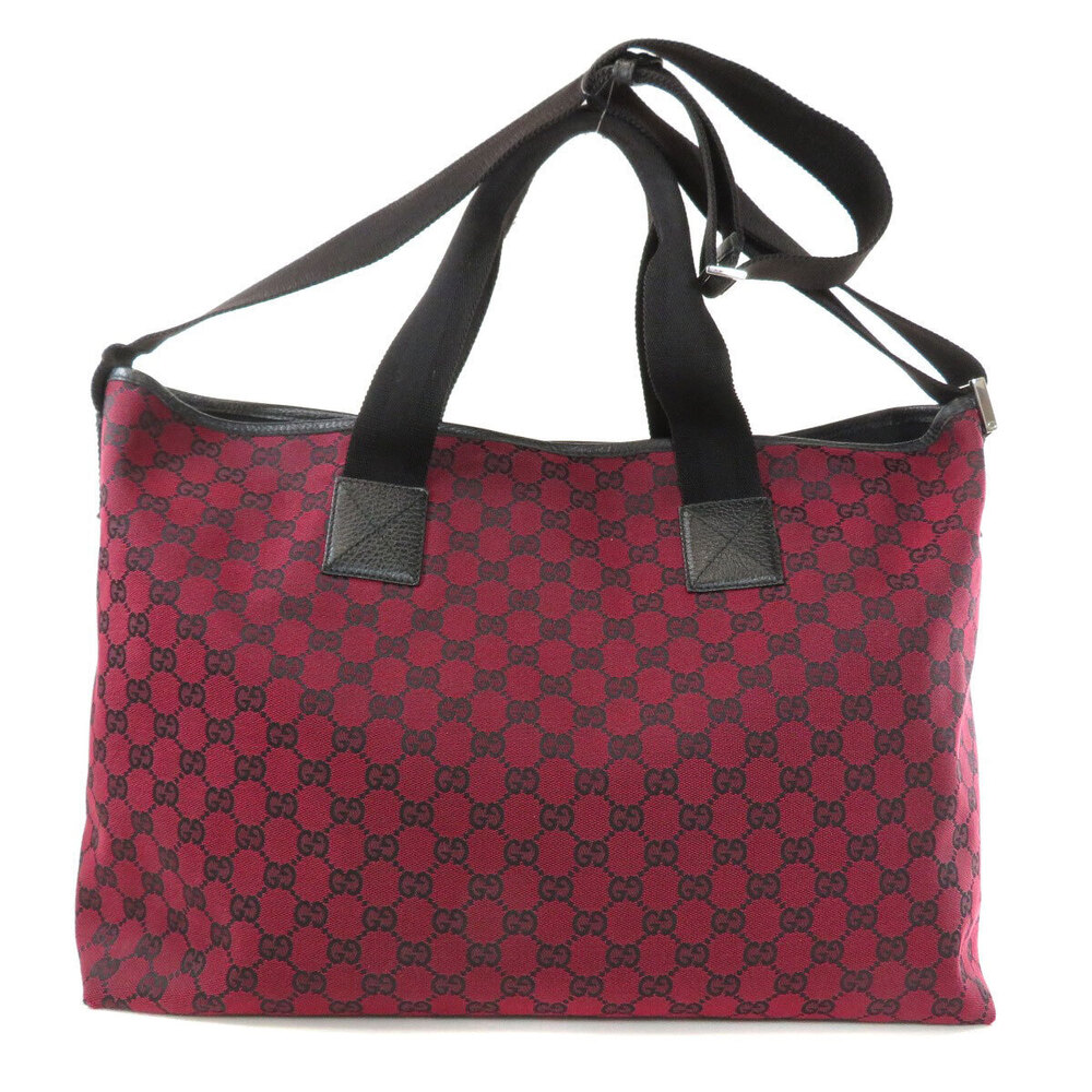Gucci red canvas bag monogram black GG 2way pattern tote